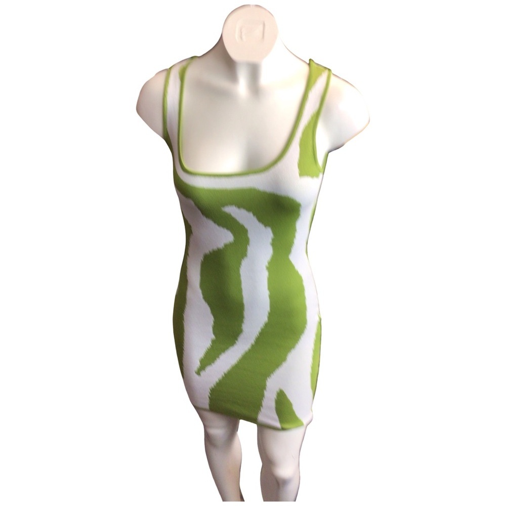 Micas Green and White Knit Sweater Bodycon Dress